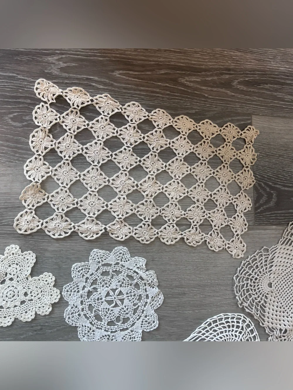 Handmade White Crochet Doily Set - Elegant Table Accents